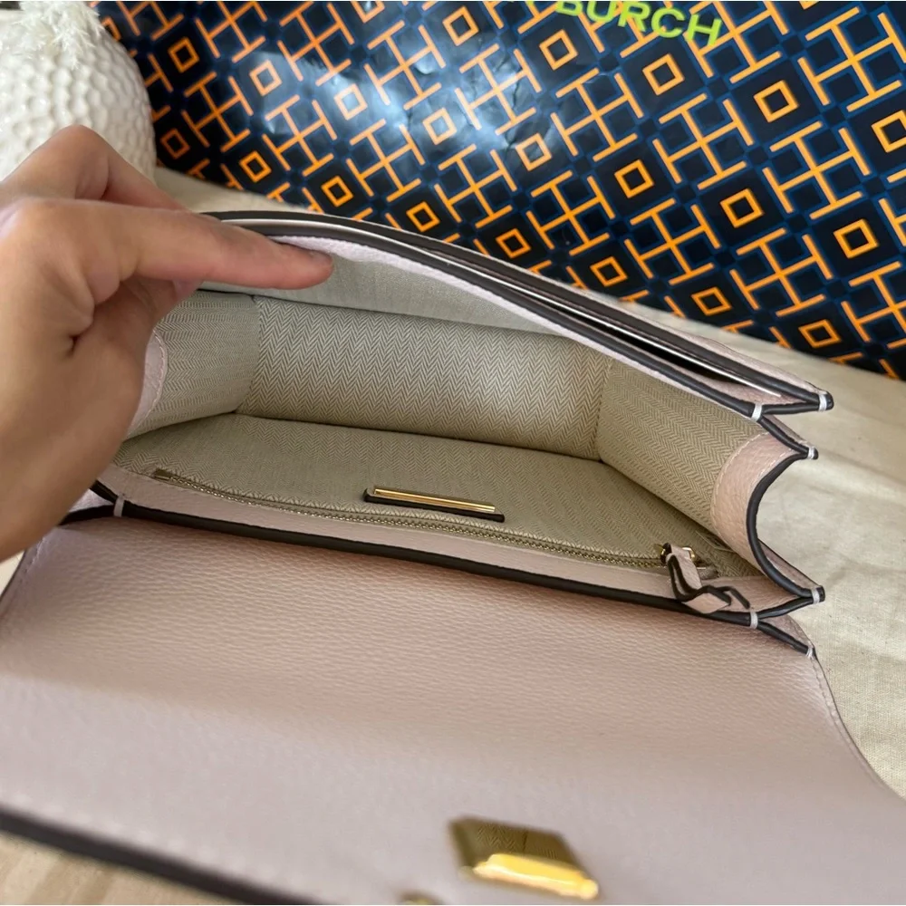Tory Burch Britten Small Adjustable Shoulder Bag Light Pink with Gold Chain